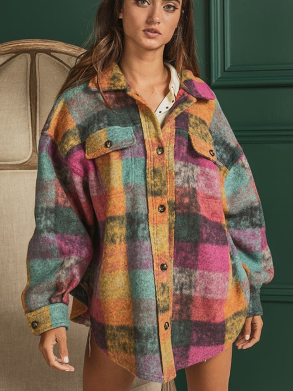 NWT Anniewear Multicolor Plaid Shacket Jacket - Picture 2 of 6